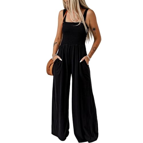 Coloody Damen Lang Jumpsuit Overall Hosenanzug Elegant Romper Ärmellos Sling Playsuit mit Gürtel Hosenanzug Breite Weites Bein Overall von Coloody