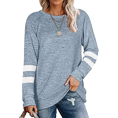 Coloody Damen Langarm Rundhals Freizeit T Shirts Blusen Sweatshirts Tunika Tops für den Winter Baumwolle Pullover Casual Oberteile Tops(Blau,XL) von Coloody