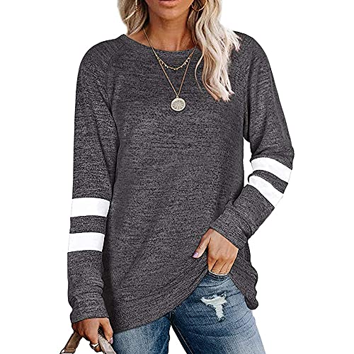 Coloody Damen Langarm Rundhals Freizeit T Shirts Blusen Sweatshirts Tunika Tops für den Winter Baumwolle Pullover Casual Oberteile Tops(Grau,L) von Coloody