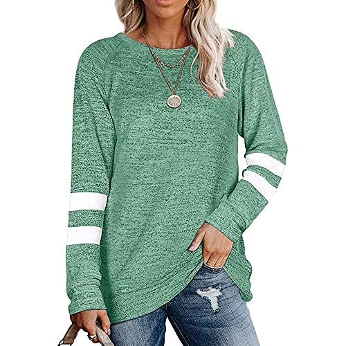 Coloody Damen Langarm Rundhals Freizeit T Shirts Blusen Sweatshirts Tunika Tops für den Winter Baumwolle Pullover Casual Oberteile Tops(Grün,M) von Coloody