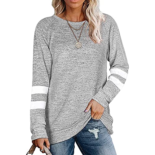 Coloody Damen Langarm Rundhals Freizeit T Shirts Blusen Sweatshirts Tunika Tops für den Winter Baumwolle Pullover Casual Oberteile Tops(Hellgrau,XL) von Coloody