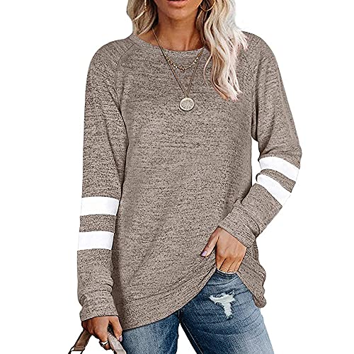 Coloody Damen Langarm Rundhals Freizeit T Shirts Blusen Sweatshirts Tunika Tops für den Winter Baumwolle Pullover Casual Oberteile Tops(Khaki,XL) von Coloody