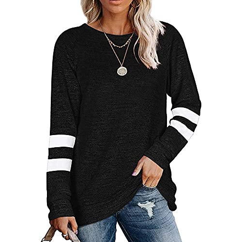 Coloody Damen Langarm Rundhals Freizeit T Shirts Blusen Sweatshirts Tunika Tops für den Winter Baumwolle Pullover Casual Oberteile Tops(Schwarz,L) von Coloody