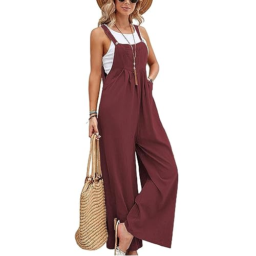 Coloody Damen Latzhose Weite Bein Jumpsuit mit Tasche Strampler Ärmellos Riemchen Overalls Casual Loose Adjustable Bib Playsuit von Coloody