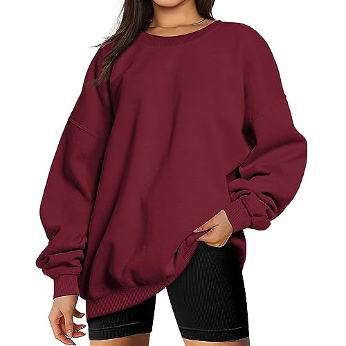 Coloody Pullover Sweatshirt Damen Oversize Langarm Fleece Rundhalsausschnitt Sweatshirt Oberteile Herbst Winter Teenage Mädchen Klamotten von Coloody