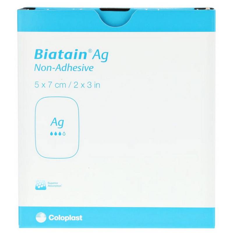 Coloplast Wundpflaster BIATAIN AG Schaumverband 5x7 cm nicht haftend (Spar Set, 5 St., Wundverband in 5er-Packung), Antimikrobieller Verband für Wunden von Coloplast
