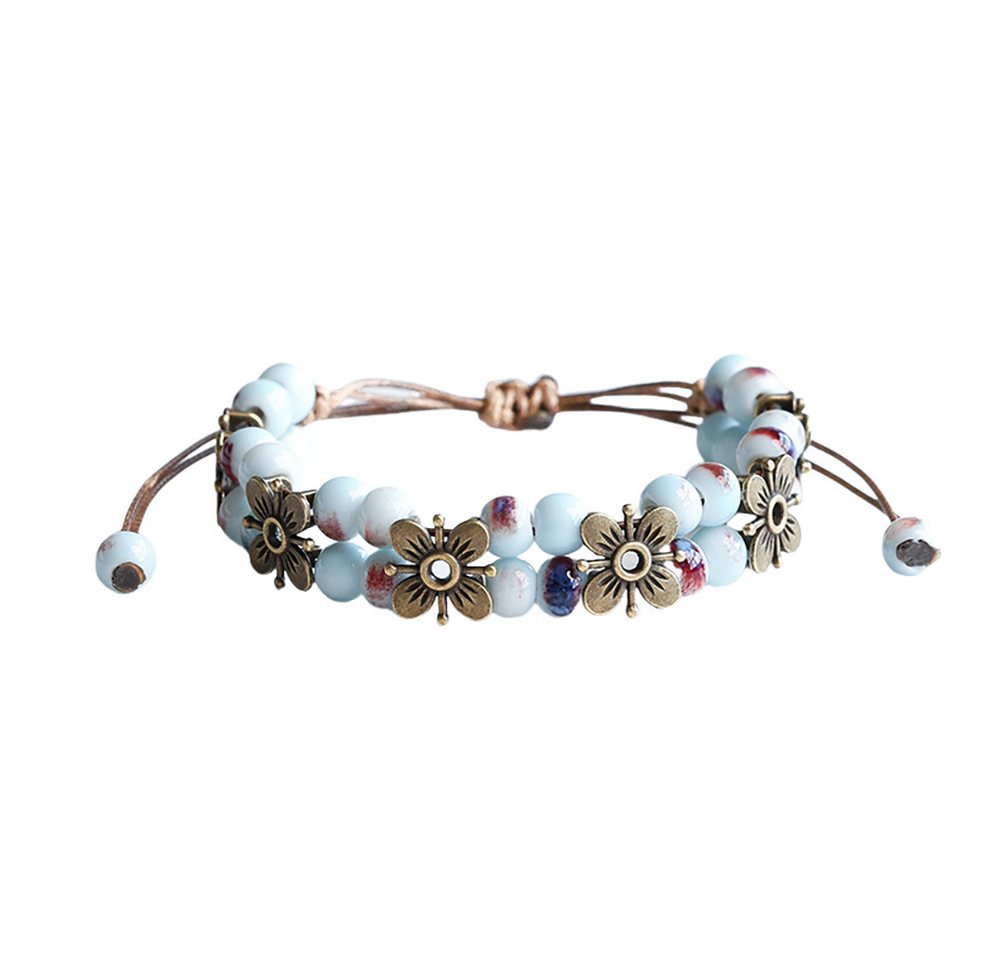 Color Design Armband Handgemachtes Porzellan Armband mit Blumen Design, zweireihiger Boho Schmuck für Damen verstellbares Accessoire von Color Design