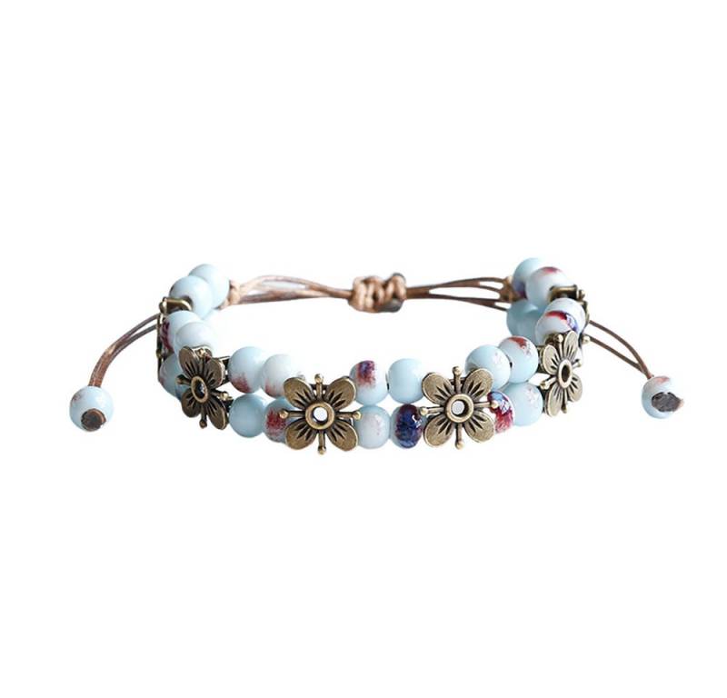 Color Design Armband Handgemachtes Porzellan Armband mit Blumen Design, zweireihiger Boho Schmuck für Damen verstellbares Accessoire von Color Design