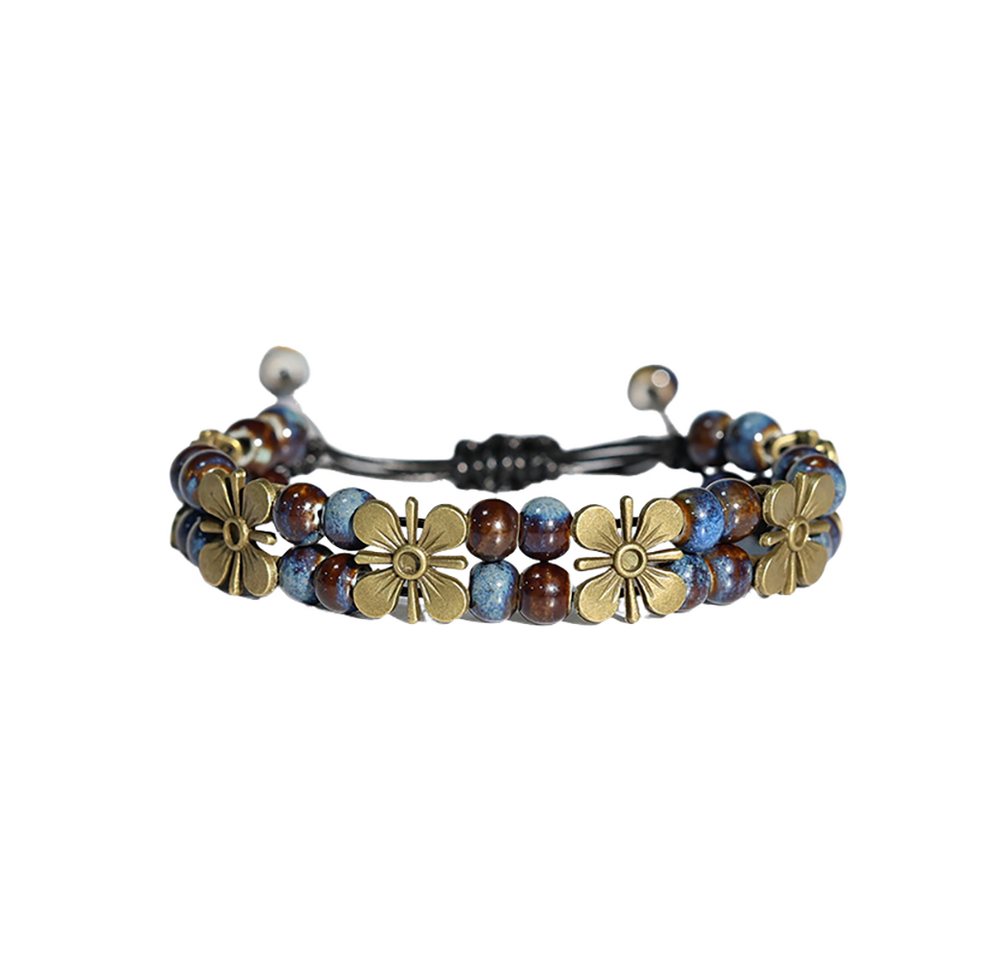 Color Design Armband Handgemachtes Porzellan Armband mit Blumen Design, zweireihiger Boho Schmuck für Damen verstellbares Accessoire von Color Design