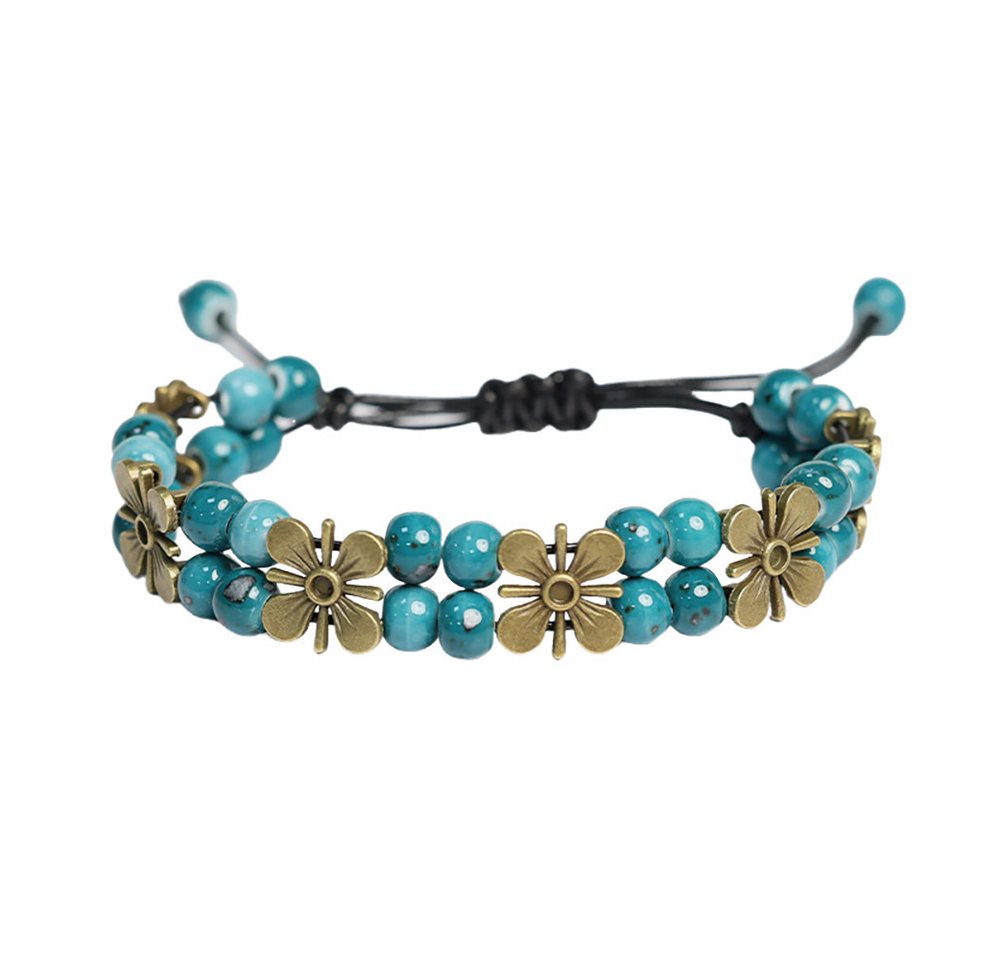 Color Design Armband Handgemachtes Porzellan Armband mit Blumen Design, zweireihiger Boho Schmuck für Damen verstellbares Accessoire von Color Design