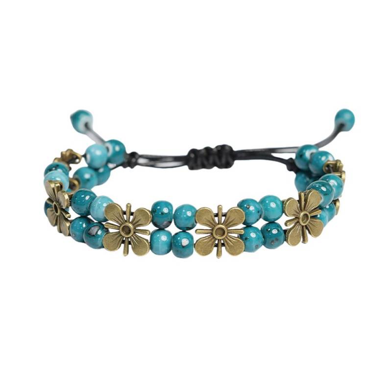 Color Design Armband Handgemachtes Porzellan Armband mit Blumen Design, zweireihiger Boho Schmuck für Damen verstellbares Accessoire von Color Design