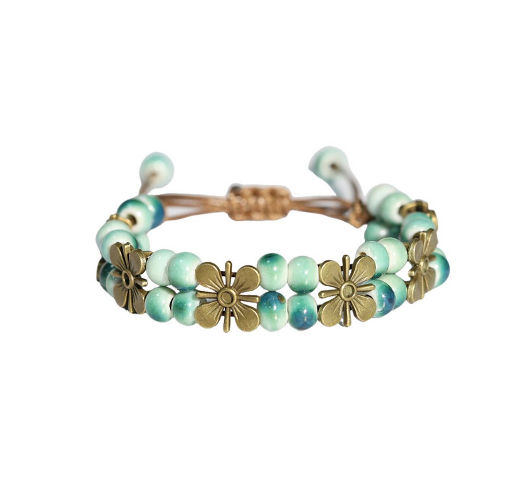 Color Design Armband Handgemachtes Porzellan Armband mit Blumen Design, zweireihiger Boho Schmuck für Damen verstellbares Accessoire von Color Design