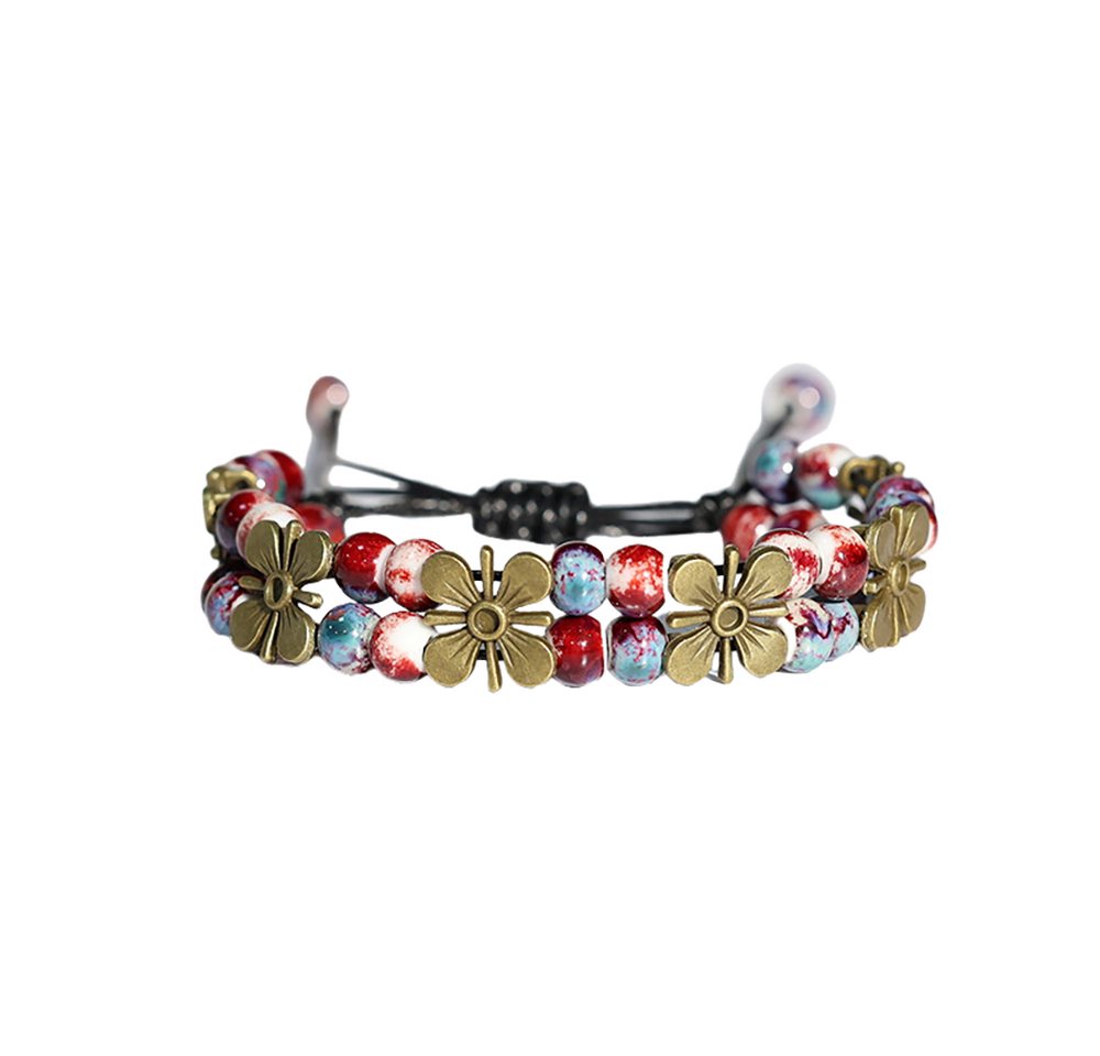 Color Design Armband Handgemachtes Porzellan Armband mit Blumen Design, zweireihiger Boho Schmuck für Damen verstellbares Accessoire von Color Design