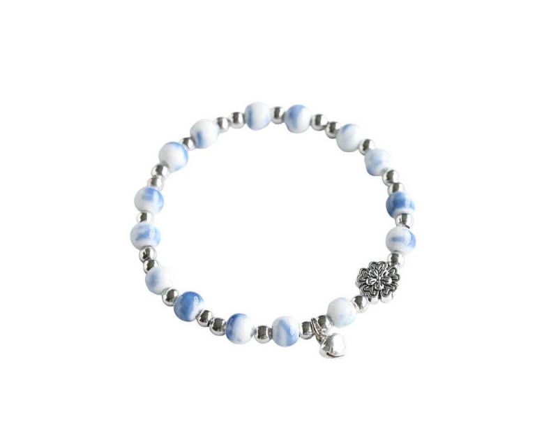 Color Design Armband Handgemachtes Porzellan Armband mit bunten Perlen und Blumen Charm, elastischer Schmuck für Damen und Mädchen von Color Design