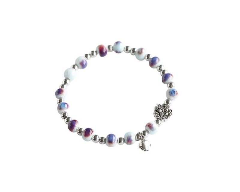 Color Design Armband Handgemachtes Porzellan Armband mit bunten Perlen und Blumen Charm, elastischer Schmuck für Damen und Mädchen von Color Design