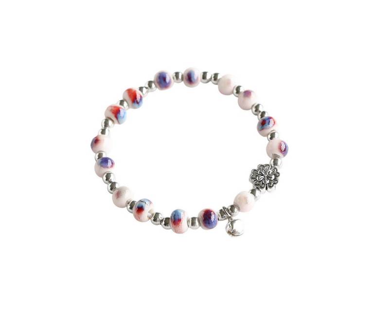Color Design Armband Handgemachtes Porzellan Armband mit bunten Perlen und Blumen Charm, elastischer Schmuck für Damen und Mädchen von Color Design
