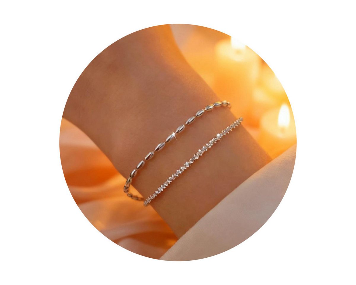 Color Design Silberarmband Zweireihiges Damenarmband mit feinen Perlen-Elementen, verstellbar, mit Geschenkbeuel von Color Design