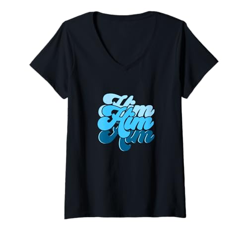 Damen Blau He is Him Blau Grafik T-Shirt mit V-Ausschnitt von Color Match Blue Graphic Tee