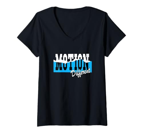 Damen Blau Motion Different Blue Graphic T-Shirt mit V-Ausschnitt von Color Match Blue Graphic Tee