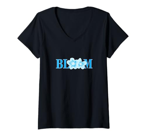 Damen Blau Where You Are Planted Blaue Grafik T-Shirt mit V-Ausschnitt von Color Match Blue Graphic Tee
