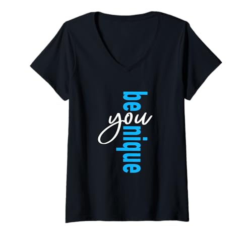 Damen Blaue Be-You-Nique-Blaue Grafik T-Shirt mit V-Ausschnitt von Color Match Blue Graphic Tee