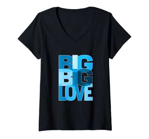 Damen Blaue Big-Big-Love-Blaue Grafik T-Shirt mit V-Ausschnitt von Color Match Blue Graphic Tee