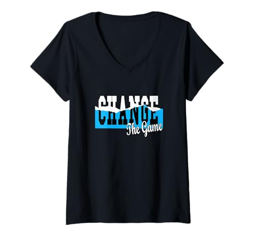 Damen Blaue Change It Blaue Grafik T-Shirt mit V-Ausschnitt von Color Match Blue Graphic Tee