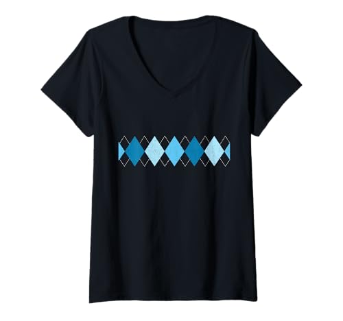 Damen Blaue Distressed Diamonds Blue Graphic T-Shirt mit V-Ausschnitt Damen Blaue Distressed Diamonds Blue Graphic T-Shirt mit V-Ausschnitt von Color Match Blue Graphic Tee