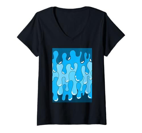 Damen Blaue Jelly-Drip-Grafik in Blau T-Shirt mit V-Ausschnitt von Color Match Blue Graphic Tee