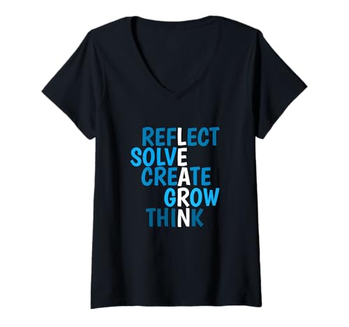 Damen Blaue Learn & Grow Blaue Grafik T-Shirt mit V-Ausschnitt von Color Match Blue Graphic Tee