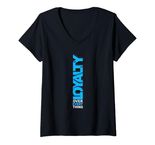 Damen Blaue Loyalität über allem, Blaue Grafik T-Shirt mit V-Ausschnitt von Color Match Blue Graphic Tee