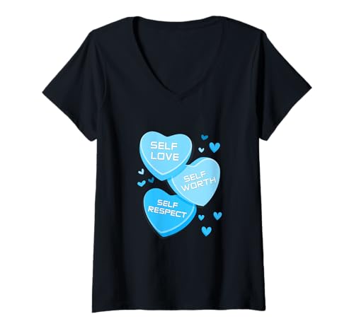Damen Blaue Self-ish v2 Blaue Grafik T-Shirt mit V-Ausschnitt von Color Match Blue Graphic Tee