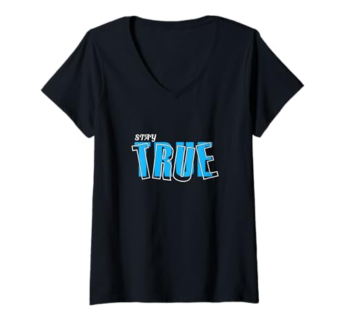 Damen Blaue Stay True v2 Blaue Grafik T-Shirt mit V-Ausschnitt von Color Match Blue Graphic Tee