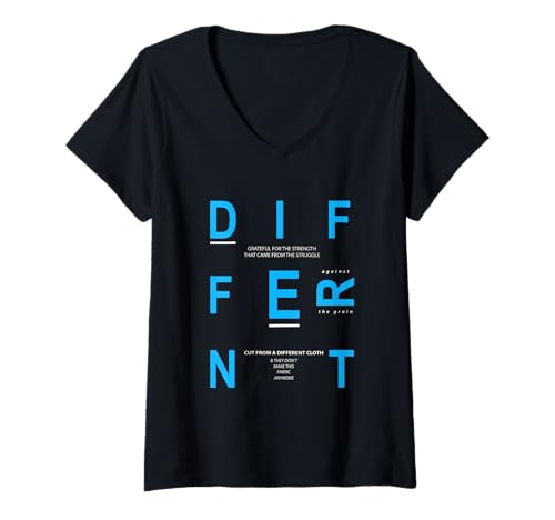 Damen Blaue Verschiedene Blaue Grafik T-Shirt mit V-Ausschnitt von Color Match Blue Graphic Tee
