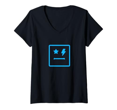Damen Blauer Stern beleuchtendes quadratisches Gesicht Blaue Grafik T-Shirt mit V-Ausschnitt von Color Match Blue Graphic Tee