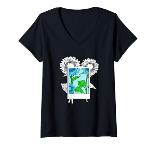 Damen Blaues Bild ist perfekte Blaue Grafik T-Shirt mit V-Ausschnitt von Color Match Blue Graphic Tee