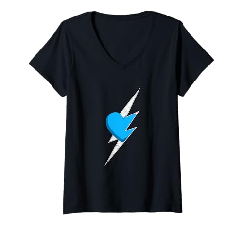 Damen Blaues Herz aufhellende Blaue Grafik T-Shirt mit V-Ausschnitt von Color Match Blue Graphic Tee