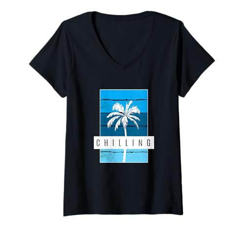 Damen Blue Chilling Blue Grafik T-Shirt mit V-Ausschnitt Damen Blue Chilling Blue Grafik T-Shirt mit V-Ausschnitt von Color Match Blue Graphic Tee