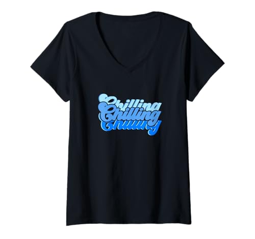 Damen Blue Chilling-x3 Blaue Grafik T-Shirt mit V-Ausschnitt von Color Match Blue Graphic Tee