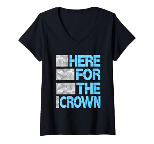 Damen Blue Here for The Crown Blue Graphic T-Shirt mit V-Ausschnitt von Color Match Blue Graphic Tee