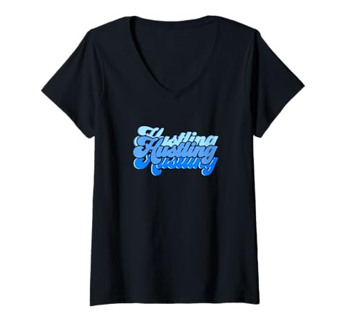 Damen Blue Hustling-x3 Blaue Grafik T-Shirt mit V-Ausschnitt von Color Match Blue Graphic Tee