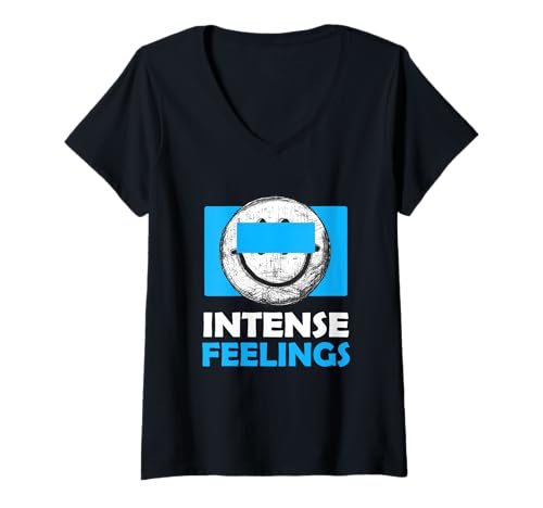 Damen Blue Intensive Feelings Blaue Grafik T-Shirt mit V-Ausschnitt von Color Match Blue Graphic Tee