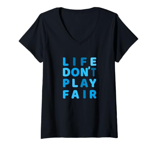 Damen Blue Life Don't Play Fair Blue Grafik T-Shirt mit V-Ausschnitt Damen Blue Life Don't Play Fair Blue Grafik T-Shirt mit V-Ausschnitt von Color Match Blue Graphic Tee