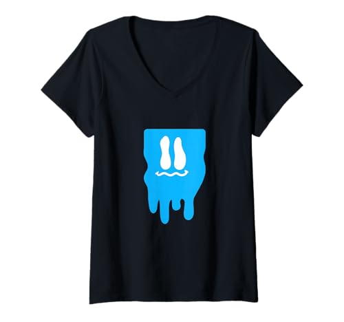 Damen Blue Melty Block Face Blaue Grafik T-Shirt mit V-Ausschnitt von Color Match Blue Graphic Tee