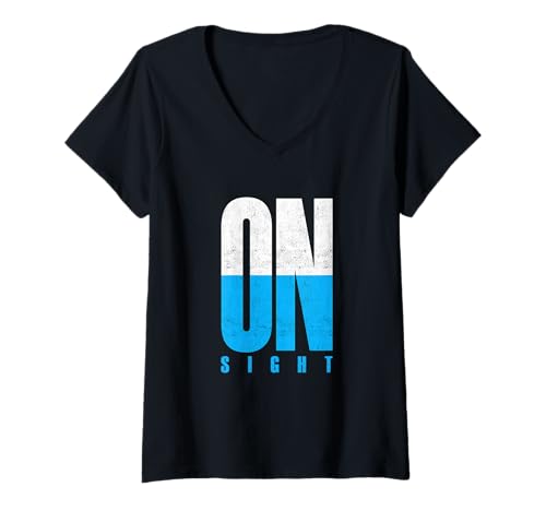 Damen Blue On Sight v2 Blaue Grafik T-Shirt mit V-Ausschnitt von Color Match Blue Graphic Tee
