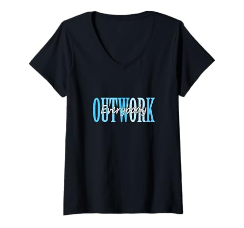 Damen Blue Outwork Everybody Blaue Grafik T-Shirt mit V-Ausschnitt von Color Match Blue Graphic Tee