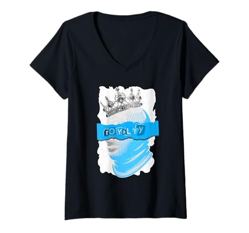 Damen Blue The Crown Never Slips Blue Graphic T-Shirt mit V-Ausschnitt von Color Match Blue Graphic Tee