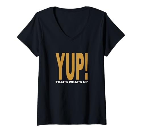 Damen Braun JA! Das ist What Up Brown Graphic T-Shirt mit V-Ausschnitt von Color Match Brown Graphic Tee