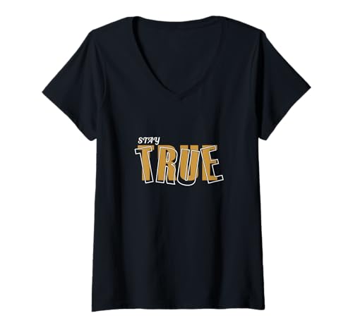 Damen Braune Stay True v2 Braune Grafik T-Shirt mit V-Ausschnitt von Color Match Brown Graphic Tee