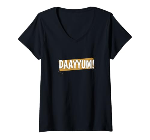 Damen Braunes Dayyum! Braune Grafik T-Shirt mit V-Ausschnitt von Color Match Brown Graphic Tee